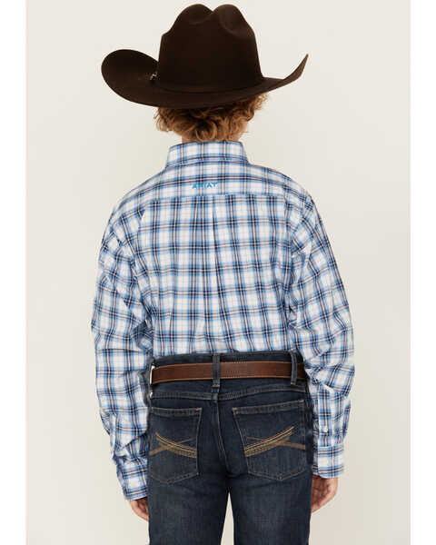 Image #4 - Ariat Boys' Plaid Print Long Sleeve Button-Down Western Shirt , Blue, hi-res