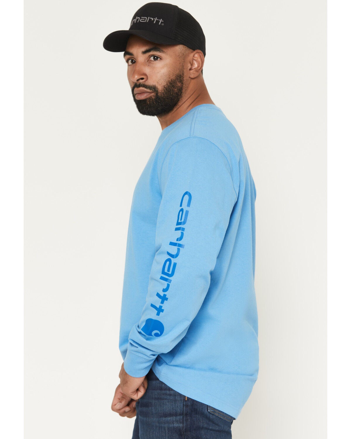 Image #2 - Carhartt Men's Loose Fit Logo Long Sleeve Work T-Shirt, Blue, hi-res