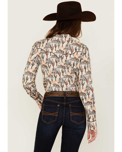 Image #4 - Rock & Roll Denim Women's Conversation Print Long Sleeve Snap Stretch Western Shirt , Orange, hi-res
