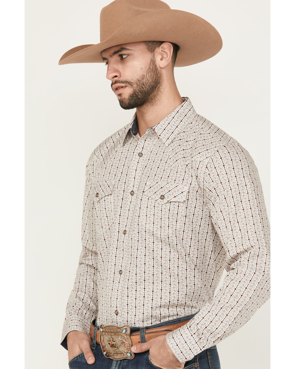 Image #2 - Moonshine Spirit Men's Trench Town Striped Long Sleeve Snap Western Shirt, Purple, hi-res
