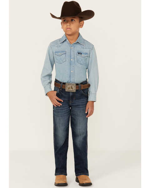 Image #1 - Wrangler Little Boys' Medium Wash Dellwood Relaxed Bootcut Stretch Jeans , Medium Wash, hi-res