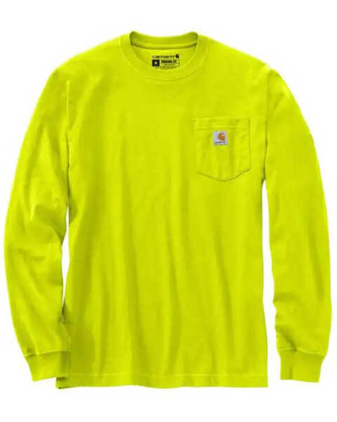 Image #1 - Carhartt Men's Loose Fit Heavyweight Long Sleeve Logo Pocket Work T-Shirt, Bright Green, hi-res