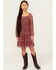 Image #1 - Shyanne Girls' Floral Print Mesh Long Sleeve Mini Dress, Brown, hi-res