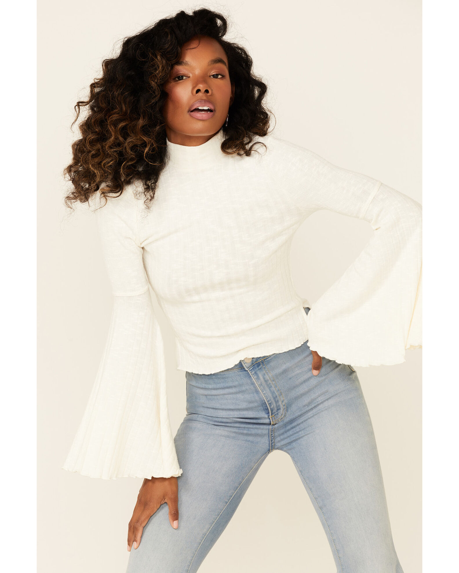 Mock neck bell sleeve sweater online