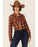 Wrangler Women's Plaid Print Long Sleeve Snap Western Core Shirt , Camel, hi-res