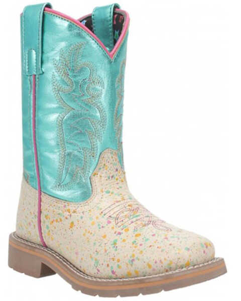 Image #1 - Dan Post Little Girls' Splatt Western Boots - Square Toe, Natural, hi-res