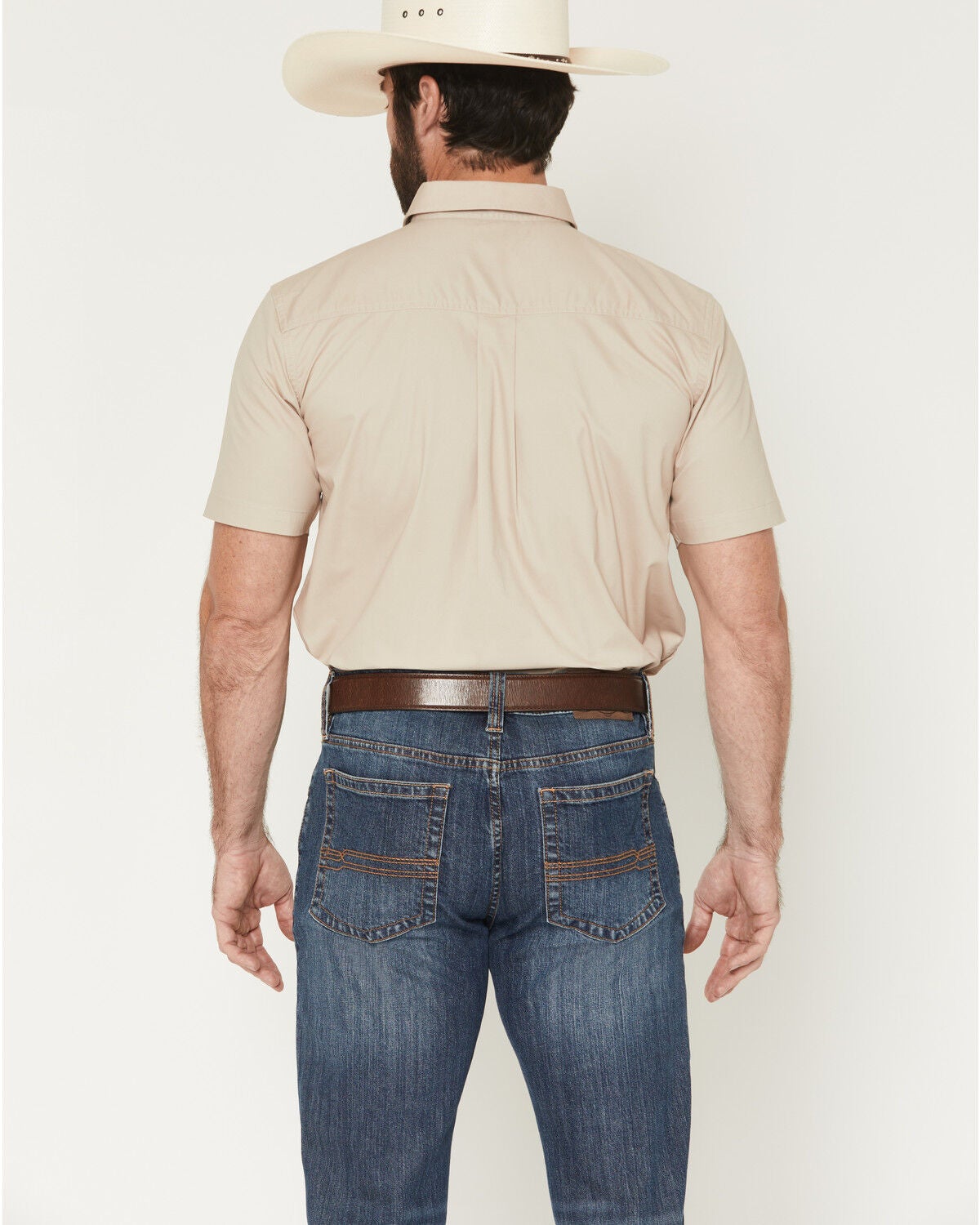 Image #4 - Cody James Men's Basic Solid Short Sleeve Button-Down Stretch Western Shirt, Tan, hi-res