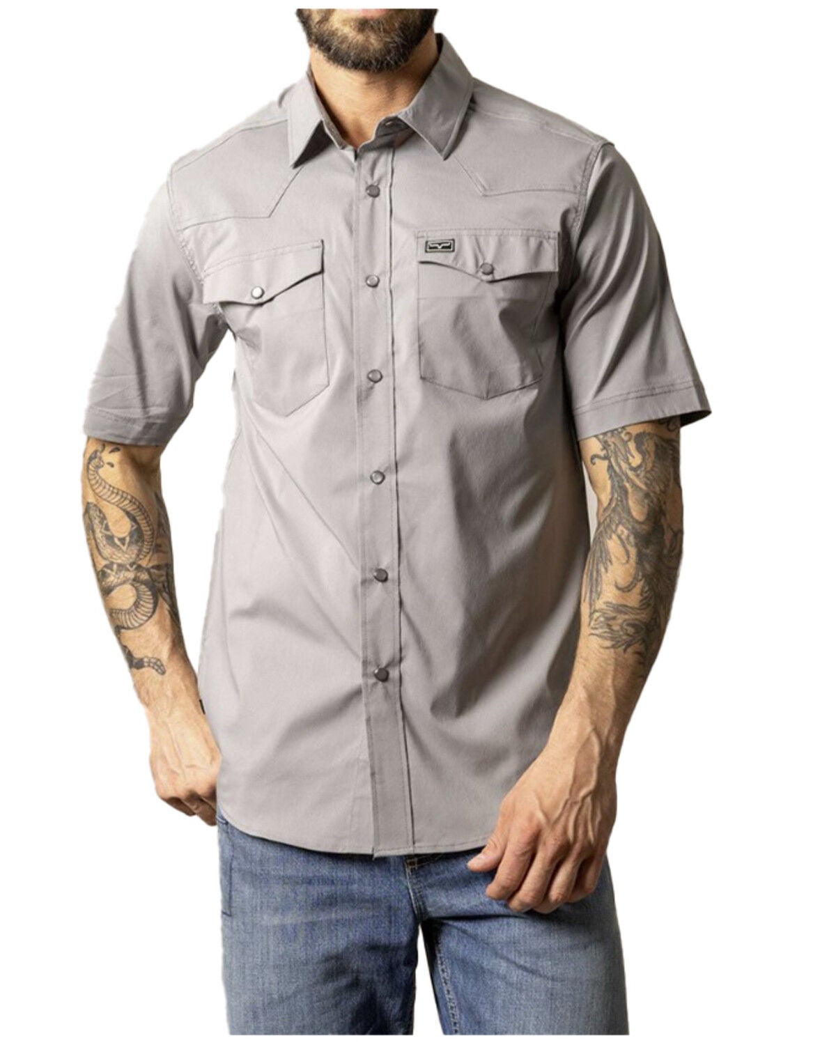 Image #1 - Kimes Ranch Men's Rio Solid Short Sleeve Button-Down Performance Shirt, Grey, hi-res