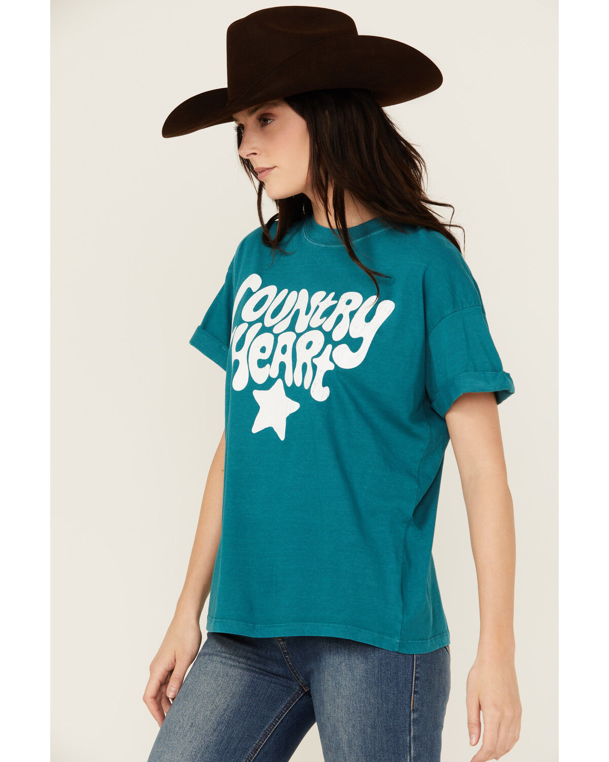 Image #2 - Girl Dangerous Country Heart Short Sleeve Graphic Tee, Aqua, hi-res