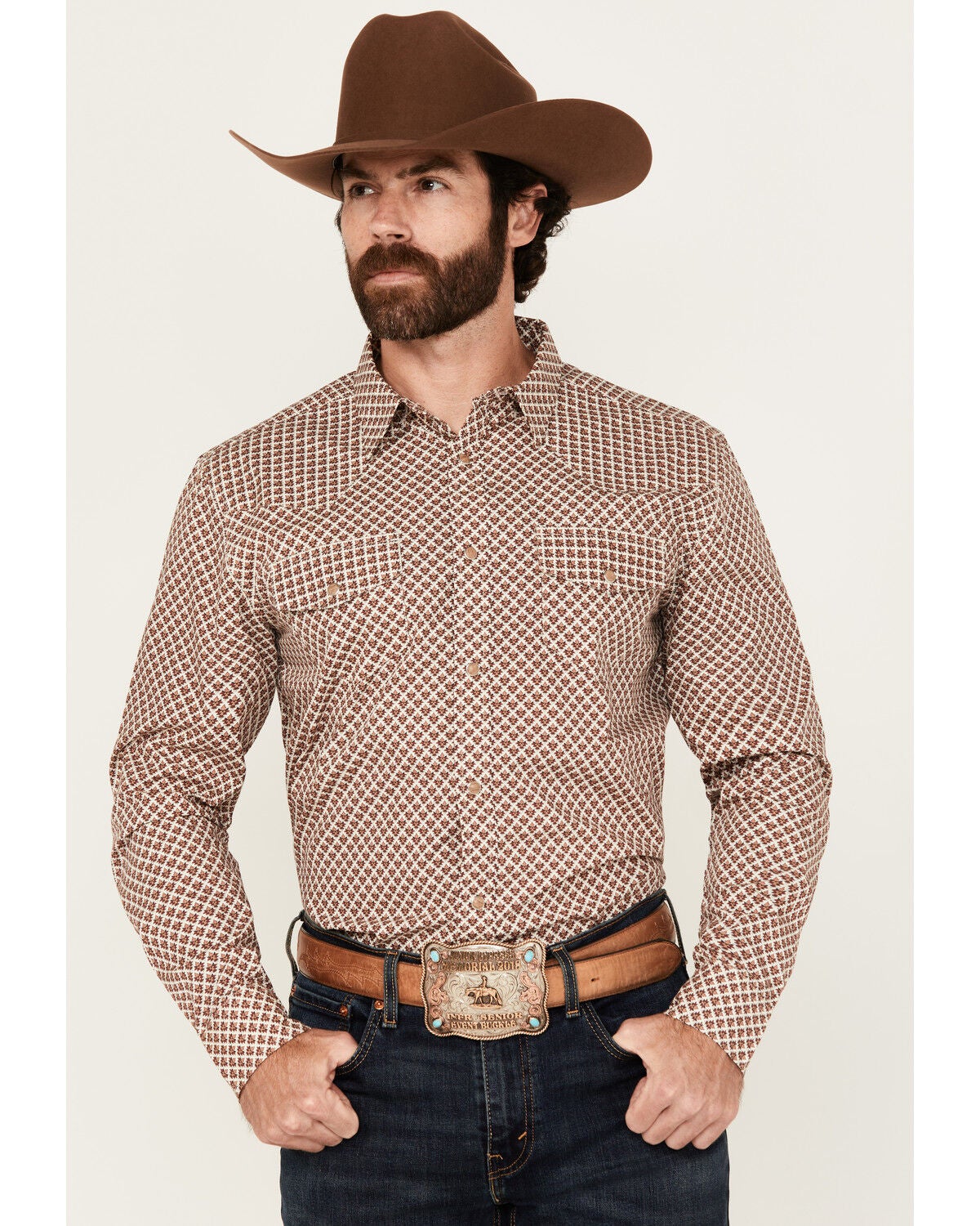 Ely Walker Men's Striped Long Sleeve Pearl Snap Western