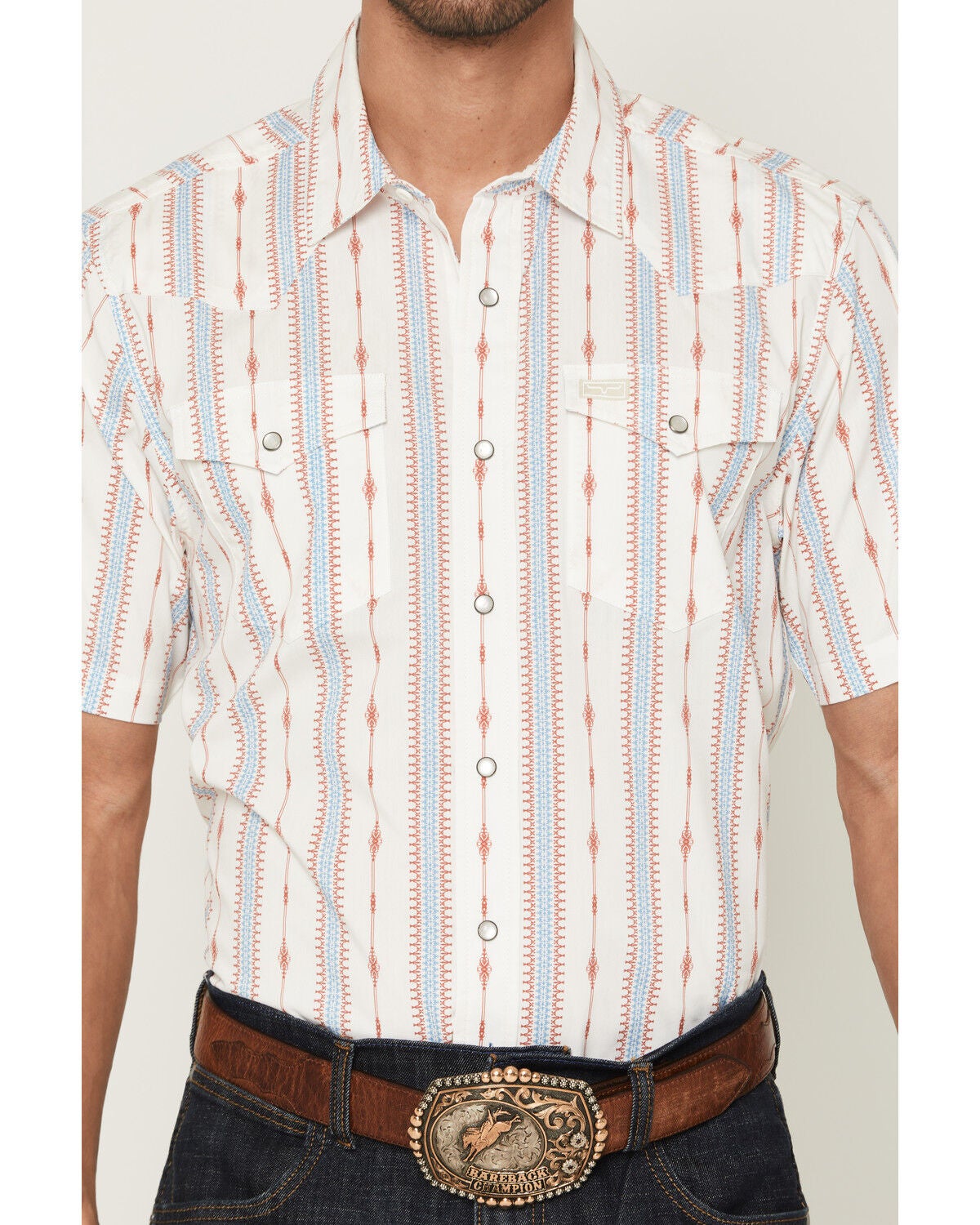 Image #3 - Kimes Ranch Men's Sonny COOLMAX&reg; Stripe Print Short Sleeve Snap Western Shirt, Red, hi-res