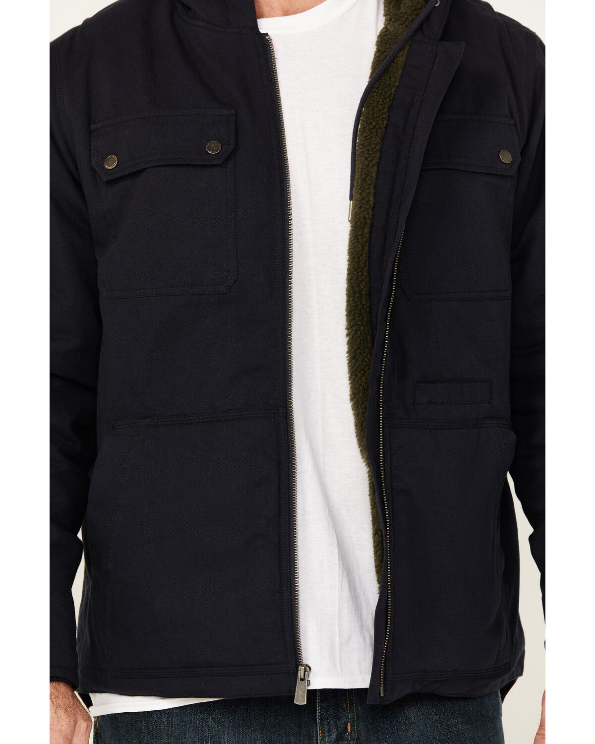 Image #3 - Lucky Brand Workwear Men's Sherpa Lined Hooded Canvas Chore Coat, Navy, hi-res