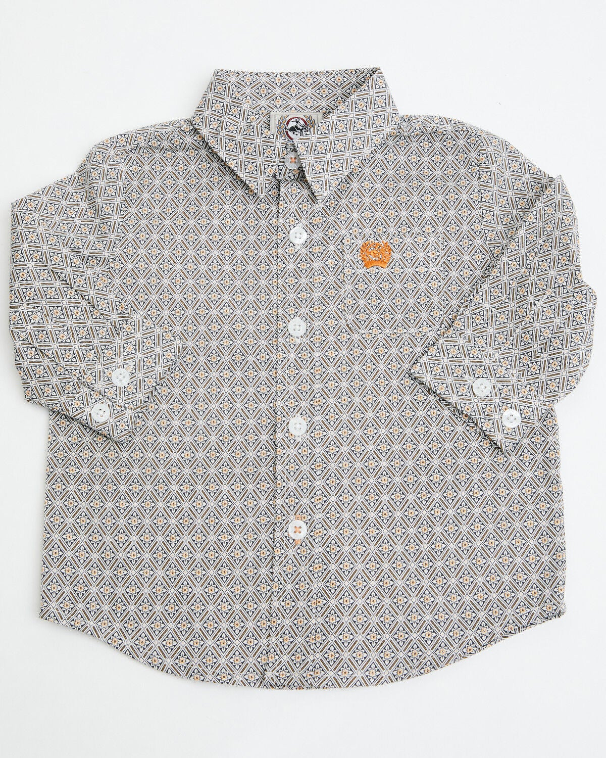 Cinch Infant Boys' Geo Print Long Sleeve Button-Down Stretch Western Shirt, White, hi-res