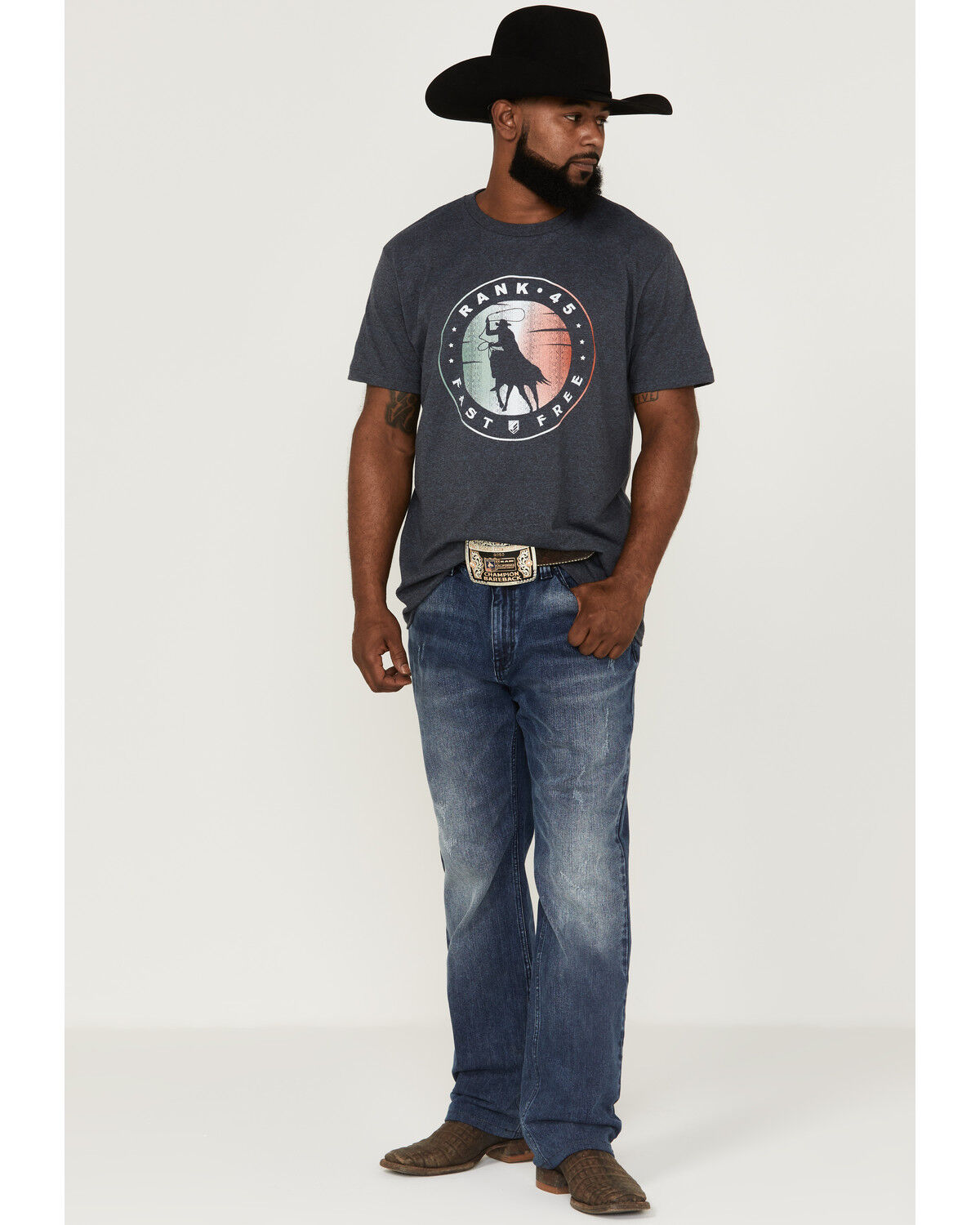 Image #2 - RANK 45® Men's Roper Circle Logo Short Sleeve Graphic T-Shirt, Navy, hi-res