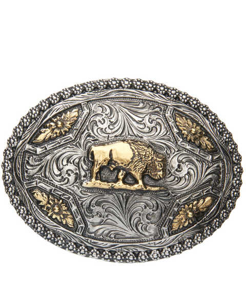 AndWest Men's Oval Brass Buffalo Belt Buckle, Two Tone, hi-res
