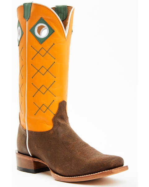 Justin Men's Billet Cowhide Leather Western Boots - Square Toe , Orange, hi-res