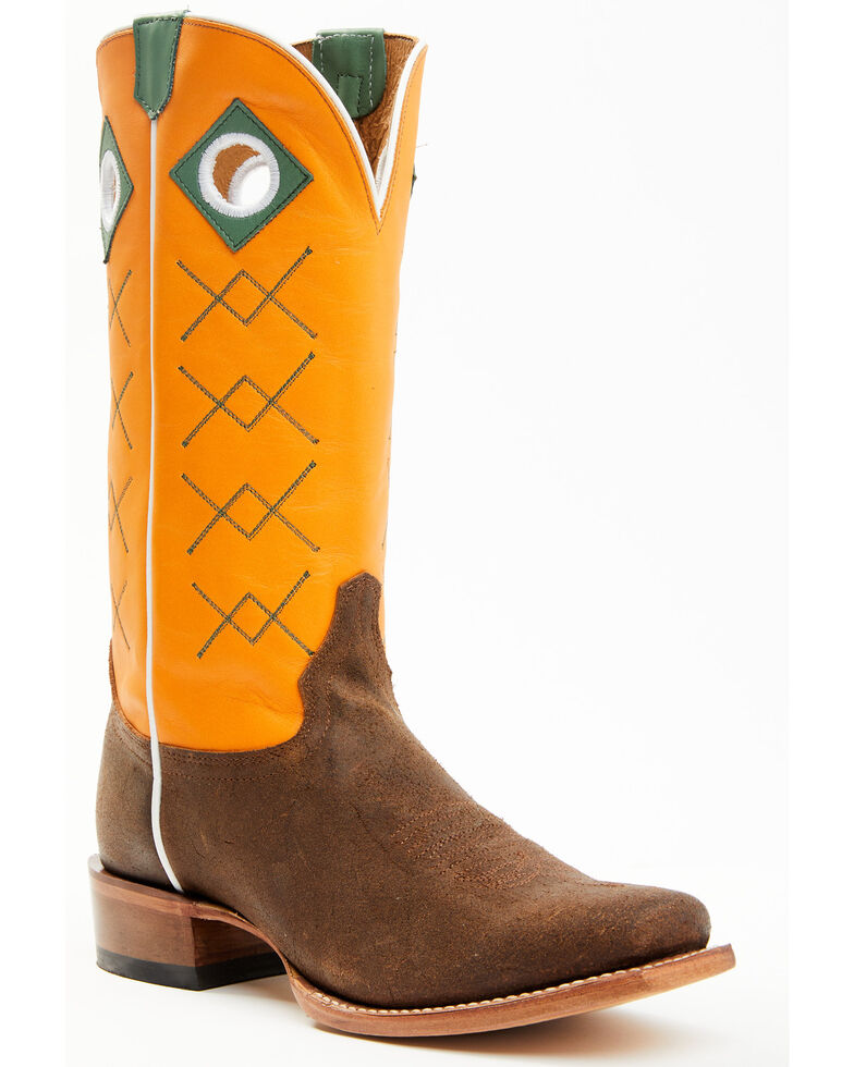 Justin Men's Billet Cowhide Leather Western Boots - Square Toe , Orange, hi-res