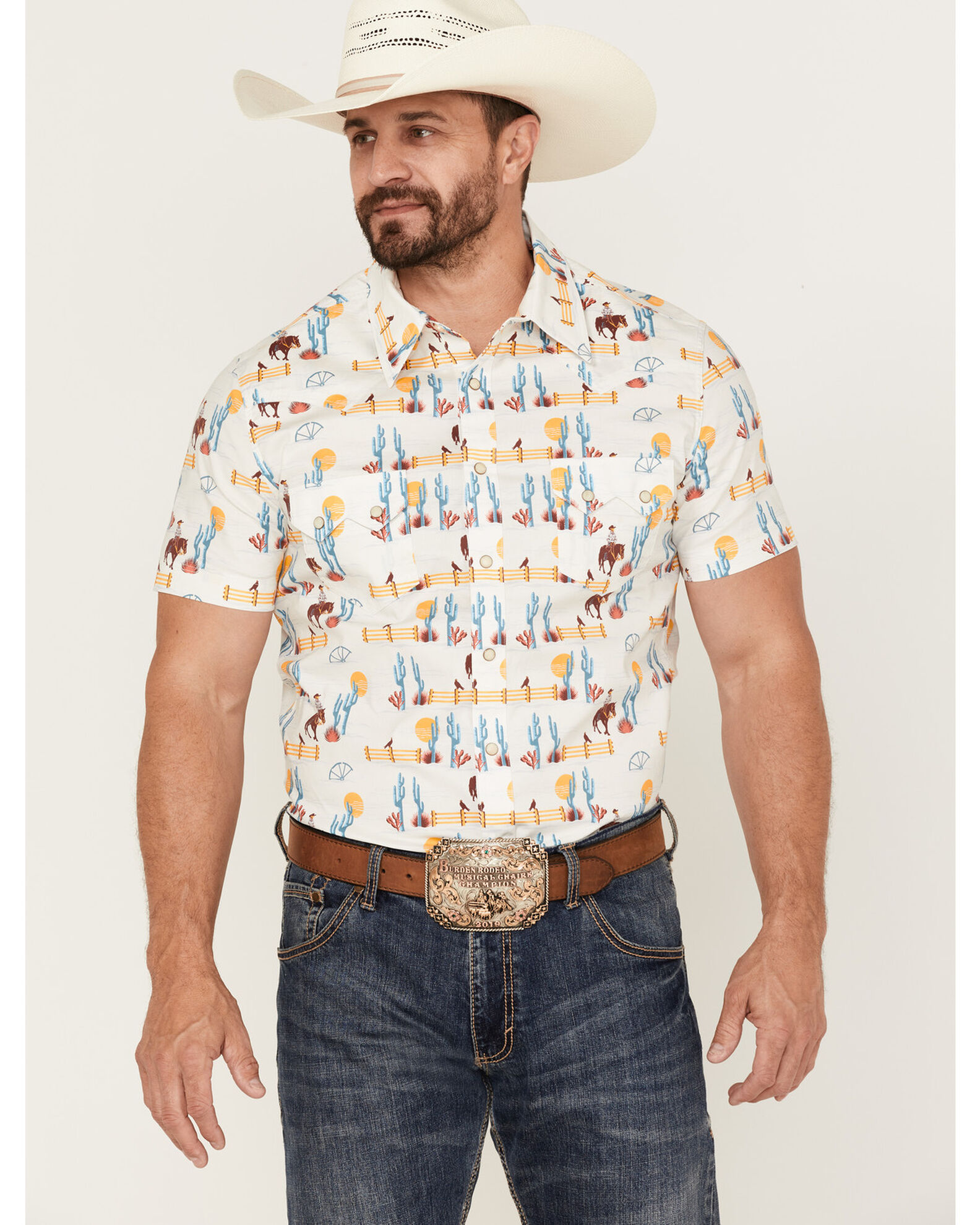 Dale Brisby Men s Cactus Conversational Print Short Sleeve Snap Western Shirt Sheplers
