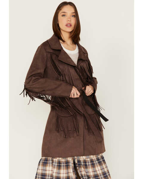 Image #1 - Powder River Outfitters Women's Suede Fringe Coat, Brown, hi-res