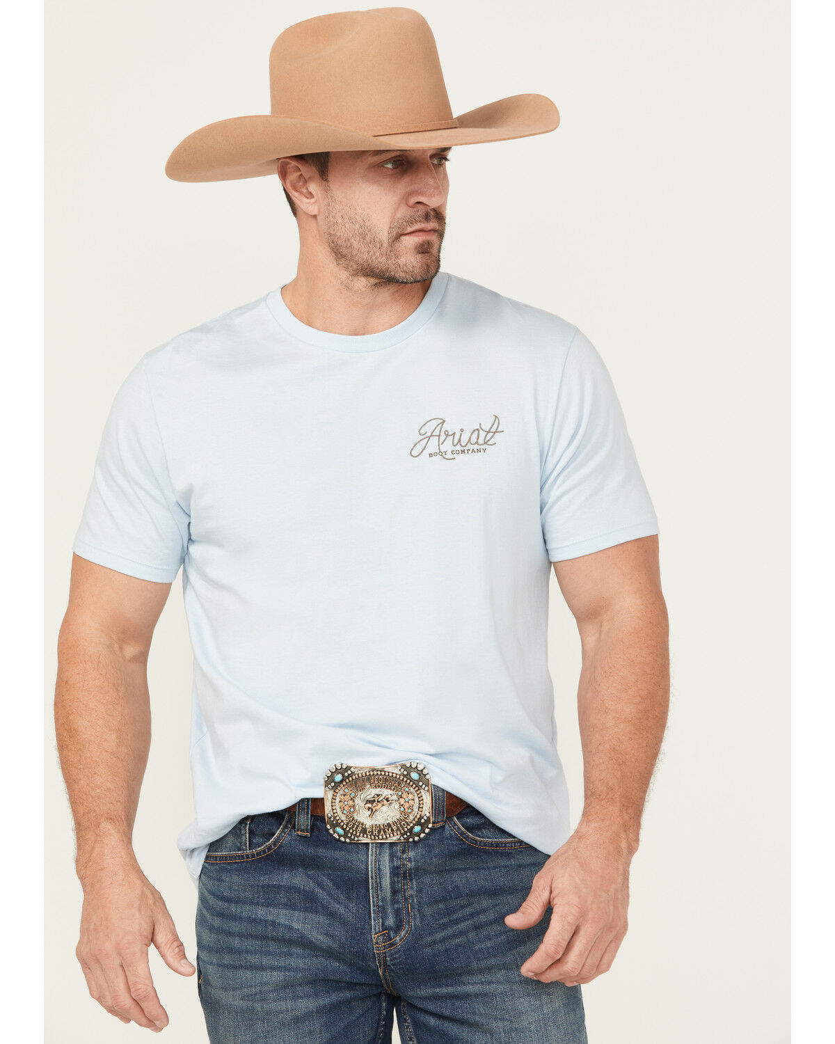 Image #1 - Ariat Men's Cactus Roper Short Sleeve Graphic T-Shirt, Light Blue, hi-res