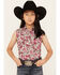 Image #1 - Cowgirl Hardware Girls' Floral Print Sleeveless Snap Western Shirt , Burgundy, hi-res