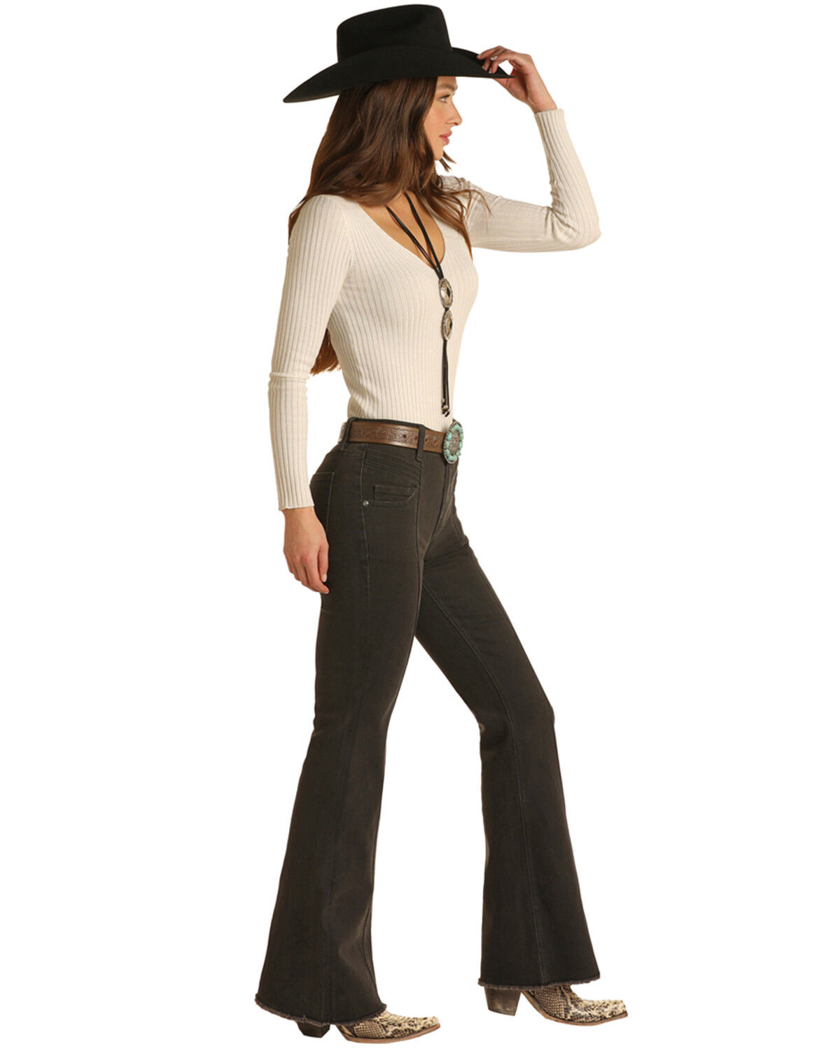 Image #2 - Rock & Roll Denim Women's Dark Wash High Rise Bootcut Denim Jeans, Charcoal, hi-res