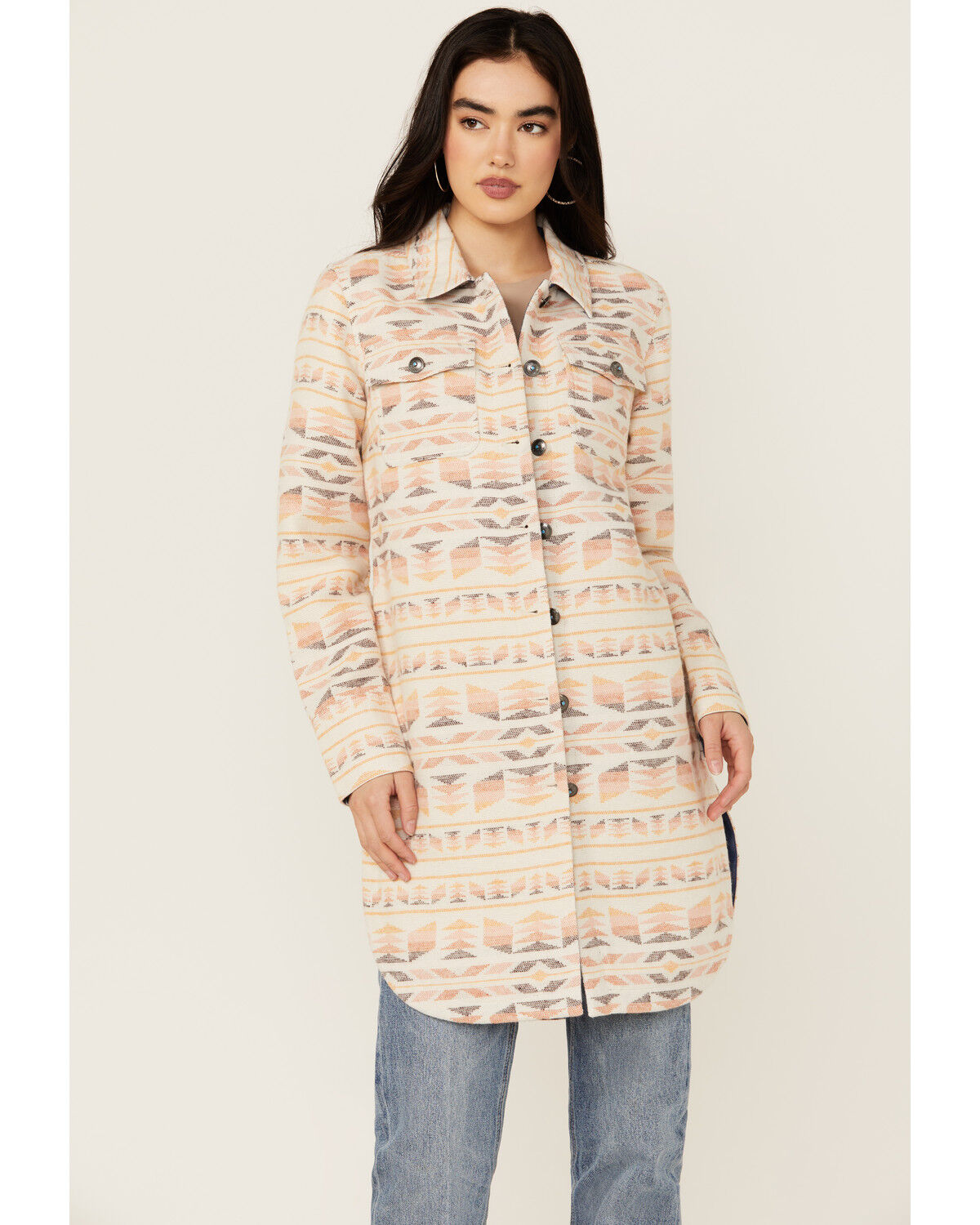 Image #1 - Shyanne Women's Southwestern Print Long Shacket, Off White, hi-res