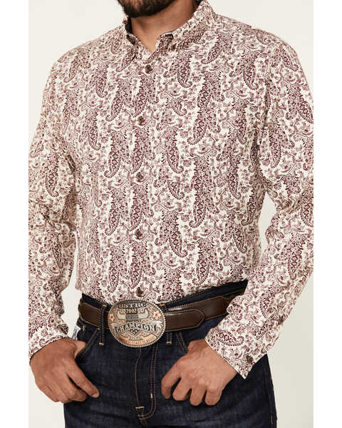 Image #3 - Cody James Men's Dagget 2.0 Paisley Print Long Sleeve Button-Down Stretch Western Shirt , Burgundy, hi-res