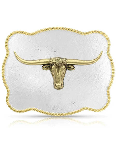 Montana Silversmiths Sunset Waters Longhorn Classic Belt Buckle, Silver, hi-res