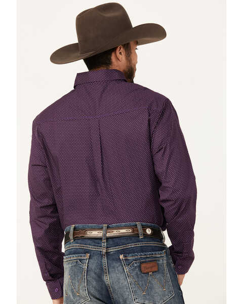 Image #4 - Justin Men's Boot Barn Exclusive Geo Print Long Sleeve Button-Down Stretch Western Shirt, Purple, hi-res