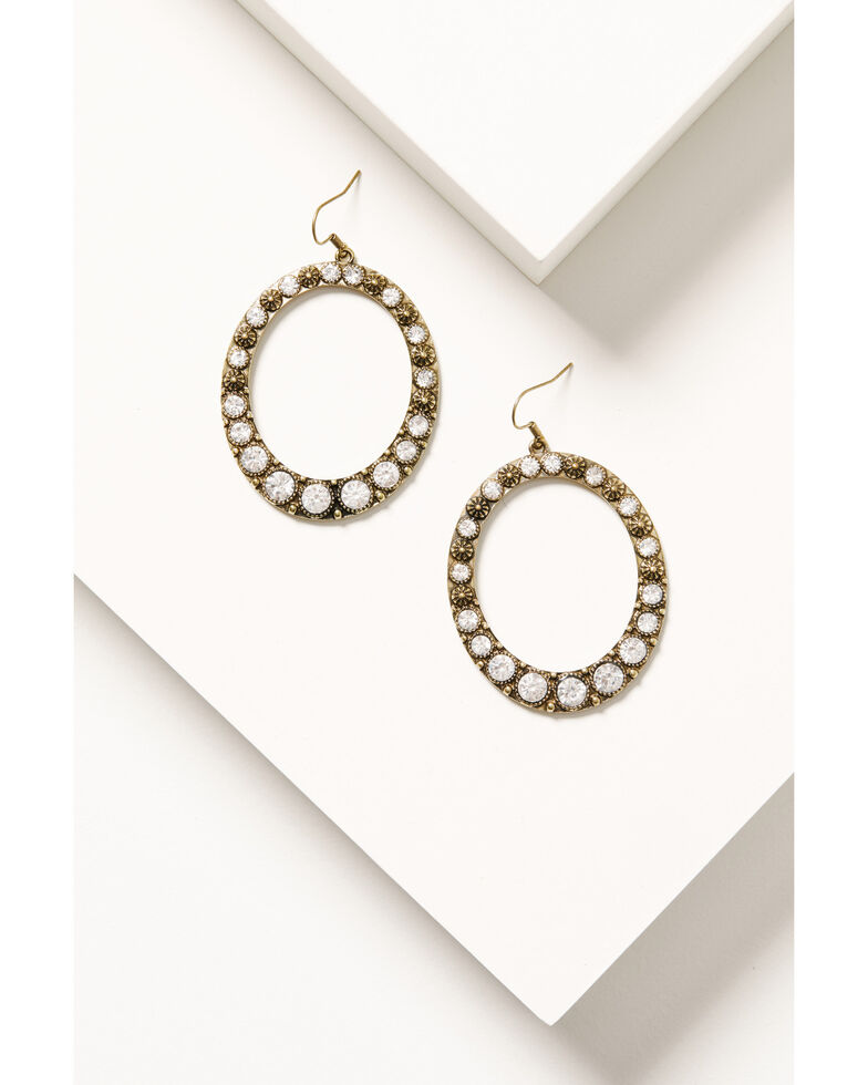 Shyanne Women's Gold Rhinestone Beaded Hanging Hoop Dreamcatcher Earrings, Gold, hi-res