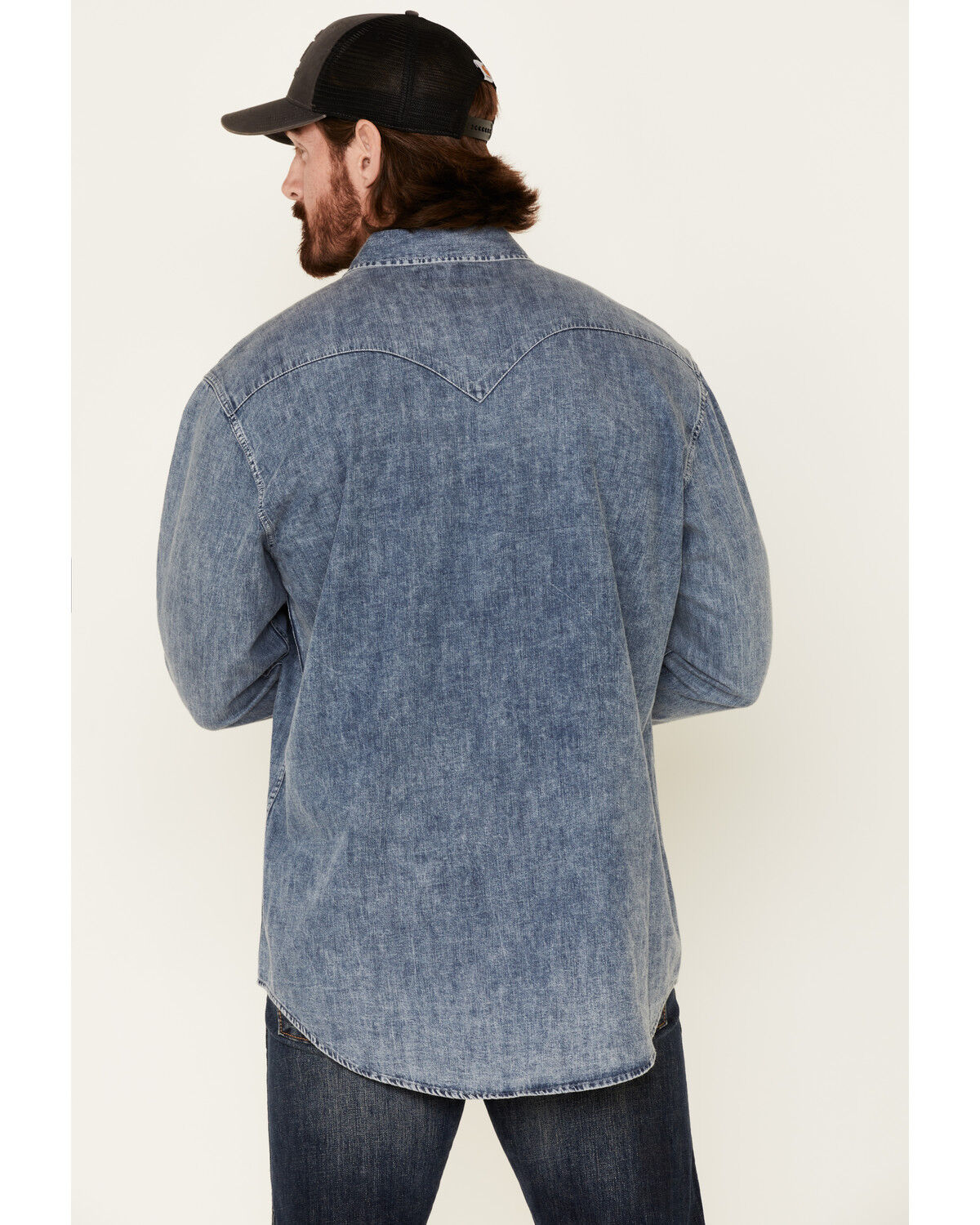 Image #4 - Rock & Roll Denim Men's Long Sleeve Denim Western Shirt, Blue, hi-res