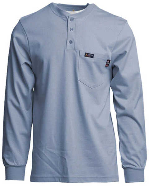 Image #1 - Lapco Men's FR Long Sleeve Button-Down Henley Work Shirt - Big & Tall, Blue, hi-res
