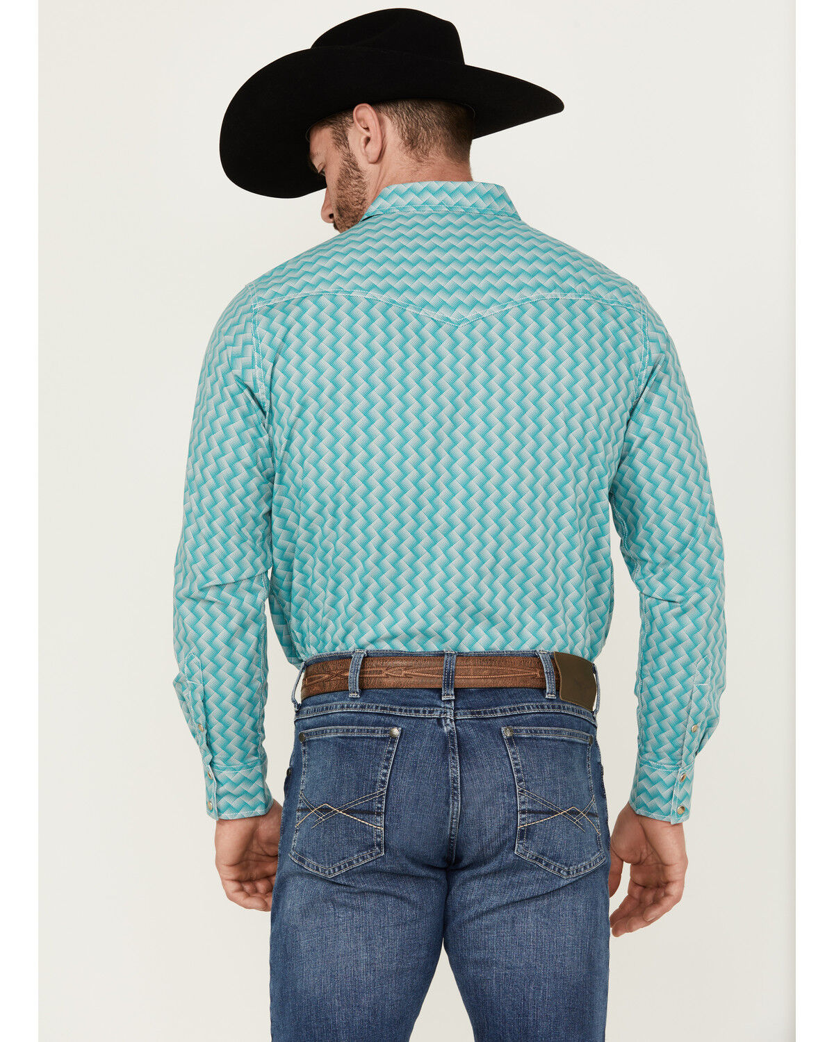 Image #4 - Wrangler 20X Men's Square Geo Print Long Sleeve Snap Stretch Western Shirt, Green, hi-res