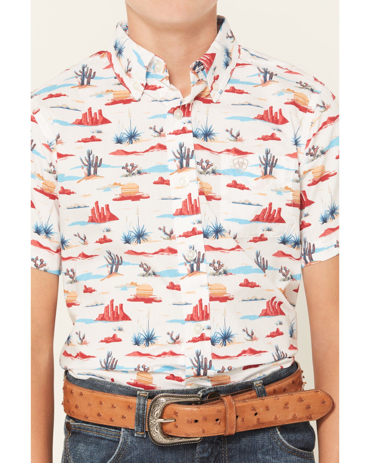 Image #3 - Ariat Boys' Desert Print Short Sleeve Button-Down Western Shirt, White, hi-res