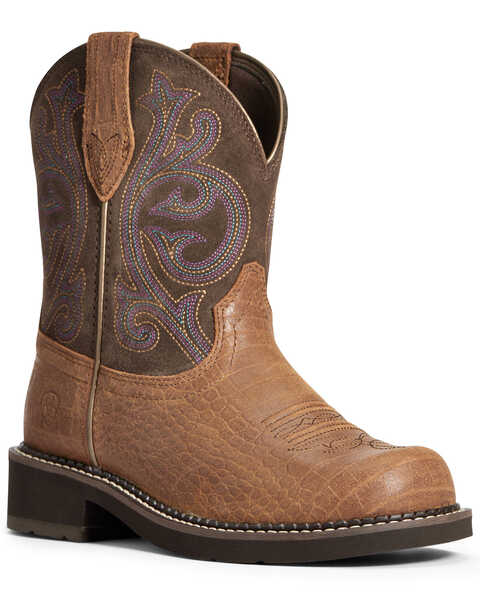 Ariat Women's Croc Print Fatbaby Western Performance Boots - Round Toe, Brown, hi-res