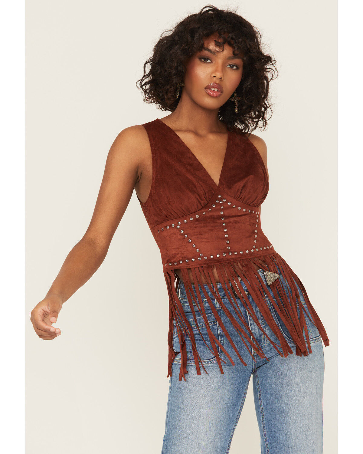 Image #1 - Rock & Roll Denim Women's Studded Sleeveless Corset, Rust Copper, hi-res