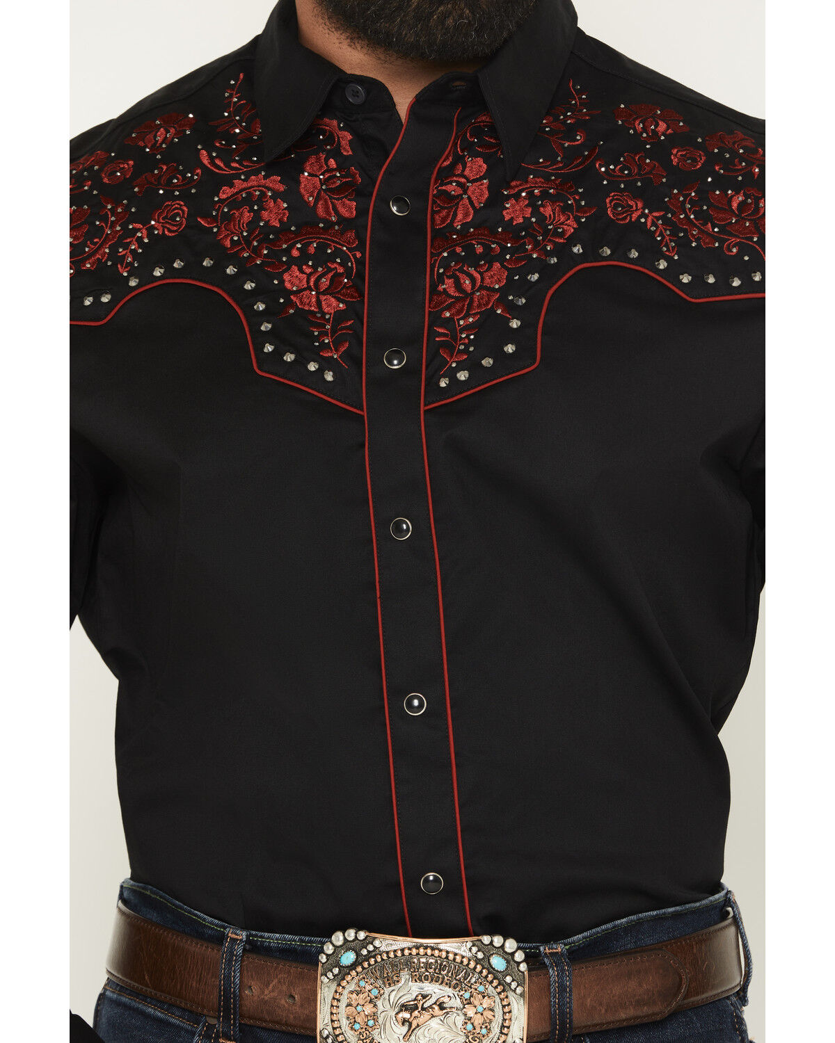 Image #3 - Rodeo Clothing Men's Embroidered Embellished Long Sleeve Snap Western Shirt, Black, hi-res