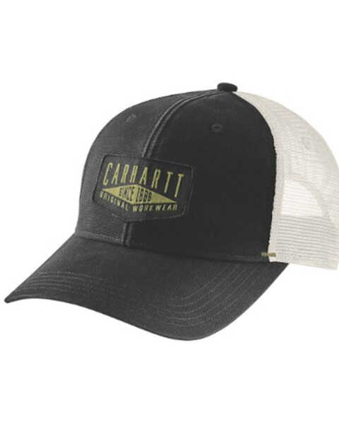 Carhartt Men's Workwear Logo Patch Mesh Back Trucker Cap, Black, hi-res