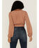 Image #4 - Lush Women's Tie Front Textured Dot Long Sleeve Blouse, Camel, hi-res