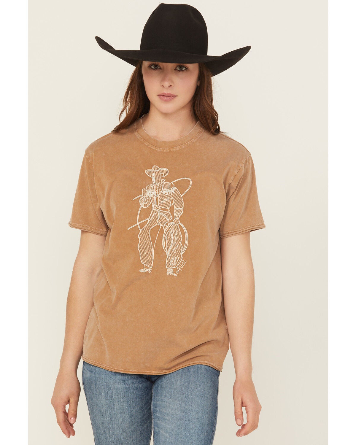 Ariat Women's Cowboy Embroidered Short Sleeve Graphic Tee, Brown, hi-res