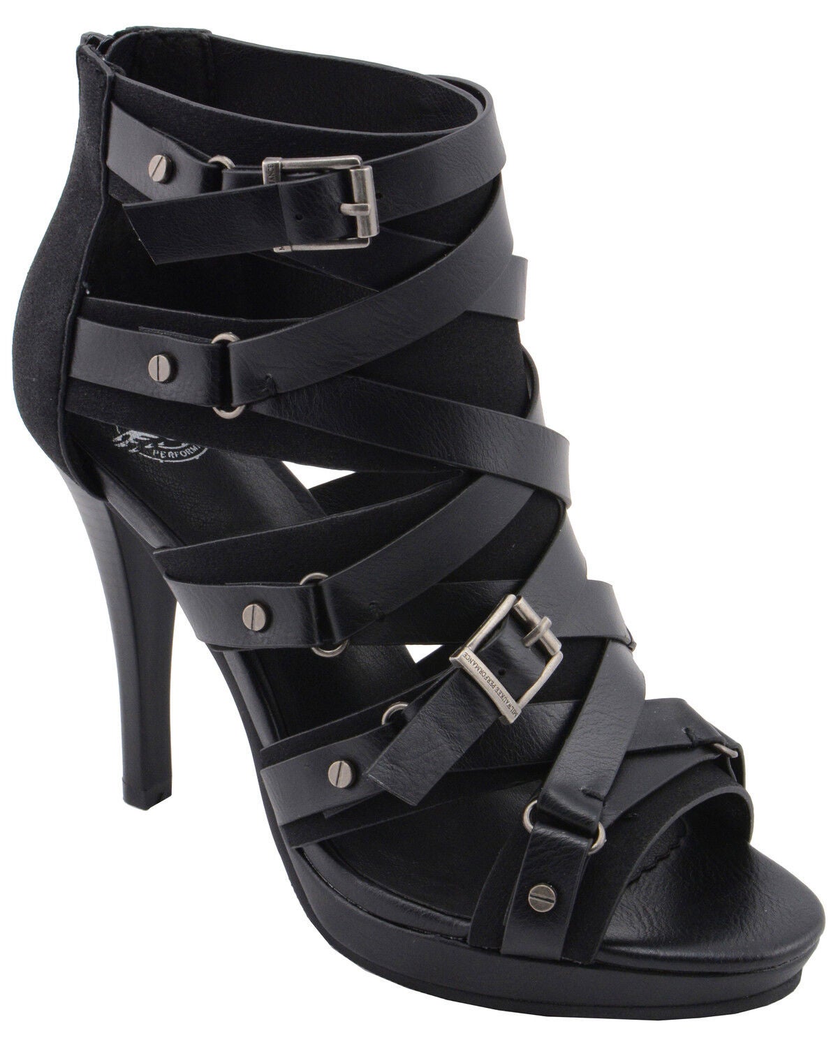 Milwaukee Performance Women's Ankle Strap Stiletto Sandals, Black, hi-res