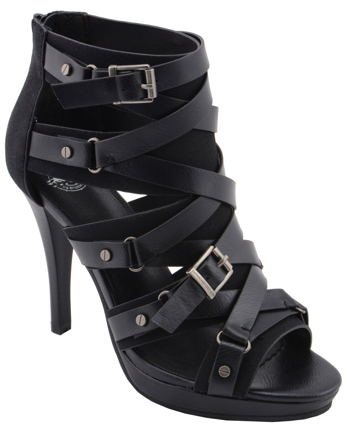 Image #1 - Milwaukee Performance Women's Ankle Strap Stiletto Sandals, Black, hi-res