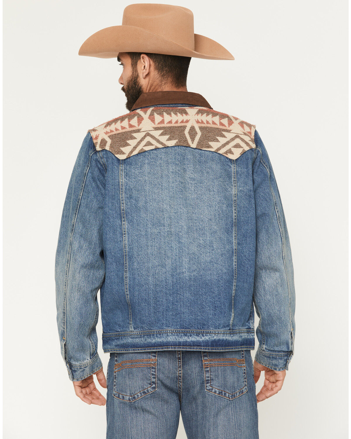 Image #4 - Cody James Men's Southwestern Blanket Yoke Unlined Denim Jacket, Medium Wash, hi-res