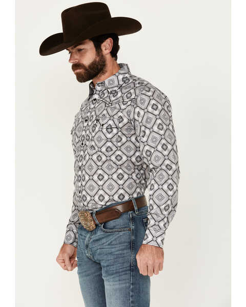 Image #3 - Cowboy Hardware Men's Diamond Southwestern Print Long Sleeve Snap Western Shirt, Charcoal, hi-res
