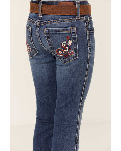 Image #4 - Shyanne Little Girls' Maren Medium Wash Embroidered Pocket Bootcut Comfort Stretch Denim Jeans , Medium Wash, hi-res