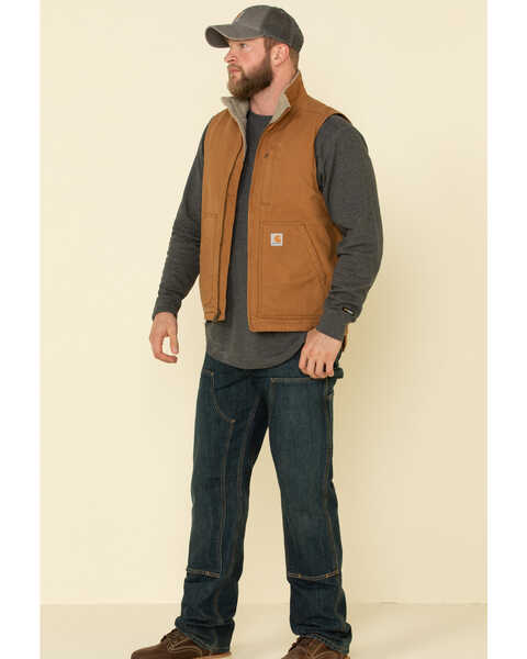 Image #3 - Carhartt Men's Brown Washed Duck Sherpa Lined Mock Neck Work Vest , Brown, hi-res