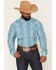 Image #1 - Panhandle Slim Men's Southwestern Striped Long Sleeve Pearl Snap Performance Stretch Western Shirt, Teal, hi-res