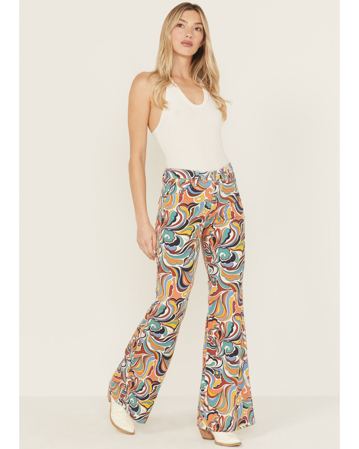 Image #1 - Wrangler Women's Latigo Printed High Rise Heritage Flare Stretch Denim Jeans, Multi, hi-res