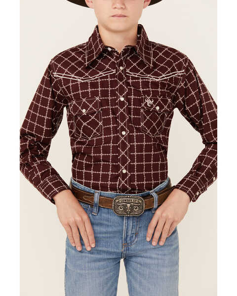 Image #3 - Cowboy Hardware Boys' Barbed Wire Long Sleeve Snap Western Shirt , Rust Copper, hi-res